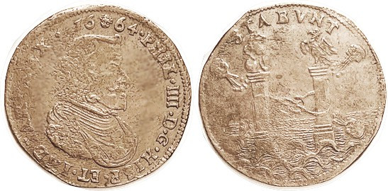 NETHERLANDS, Historical Jeton, 1664, 32 mm, Philip IV bust r/STABVNT, 2 Pillars;...
