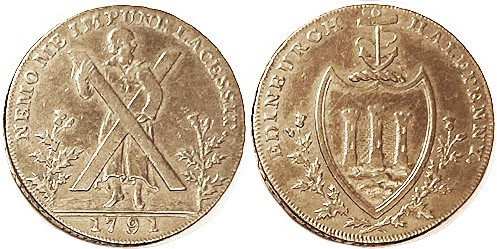 SCOTLAND, Conder Token, Edinburgh, 1791, Lothian D&H 37 (scarce), St Andrew hldg...