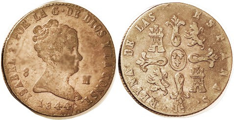 SPAIN, 8 Marav 1844-Ja F+ sl flan flaw.