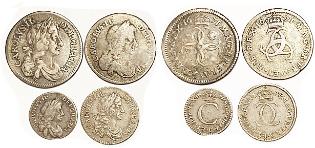 Charles II, Maundy set 1671, 3d G, other 3 coins average AVF, pleasantly toned. ...