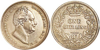William IV, Shilling 1837, VF-EF, almost invisible scrs, nicely toned. Scarce da...