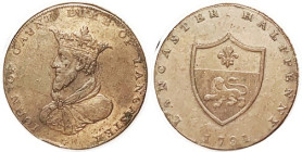 Conder Token, Lancaster D&H 9, 1/2d 1791, John of Gaunt bust.shield, F-VF.