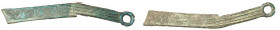 "Ming" knife coin, 400-220 BC, as Hartill 4.cb but only bottom rev character like "S" present; 138 mm, F-VF or so, green & brown patina, a trifle roug...