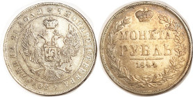 Rouble, 1844-MW, Choice VF+, horseman fully clear, nicely toned. (A VF brought $184, Rauch 1/09.)