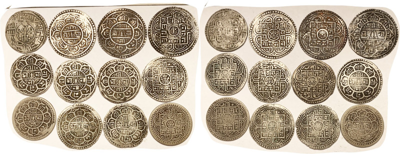 NEPAL, 12 diff silver Mohars 1722-1882, identified, all around F-VF.