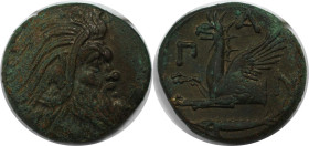 Griechische Münzen, BOSPORUS. Pantikapaion. AE 314-310 v. Chr. (6,40 g. 22 mm). Vs.: Kopf Pan (Satyr) rechts. Rs.: ПАN, Vorderteil des Greifs links, u...