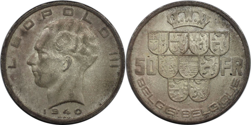 Europäische Münzen und Medaillen, Belgien / Belgium. Leopold III. 50 Francs 1940...