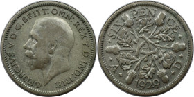 Europäische Münzen und Medaillen, Großbritannien / Vereinigtes Königreich / UK / United Kingdom. George V. (1910-1936). 6 Pence (Sixpence) 1929, Silbe...