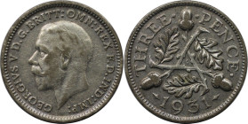 Europäische Münzen und Medaillen, Großbritannien / Vereinigtes Königreich / UK / United Kingdom. George V. (1910-1936). 3 Pence 1931. Silber. KM 831, ...