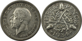 Europäische Münzen und Medaillen, Großbritannien / Vereinigtes Königreich / UK / United Kingdom. George V. (1910-1936). 3 Pence 1934, Silber. KM 831. ...