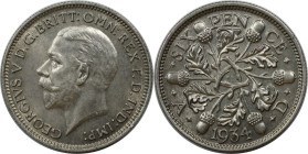 Europäische Münzen und Medaillen, Großbritannien / Vereinigtes Königreich / UK / United Kingdom. George V. (1910-1936). 6 Pence (Sixpence) 1934, Silbe...