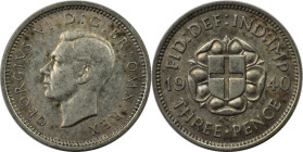 Europäische Münzen und Medaillen, Großbritannien / Vereinigtes Königreich / UK / United Kingdom. George VI. (1936-1952). 3 Pence 1940, Silber. KM 848....