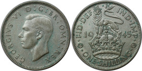 Europäische Münzen und Medaillen, Großbritannien / Vereinigtes Königreich / UK / United Kingdom. George VI. (1936-1952). 1 Shilling 1945, Silber. KM 8...