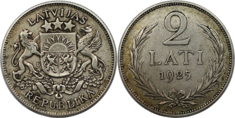 Europäische Münzen und Medaillen, Lettland / Latvia. 2 Lati 1925. Silber. KM 8. ...