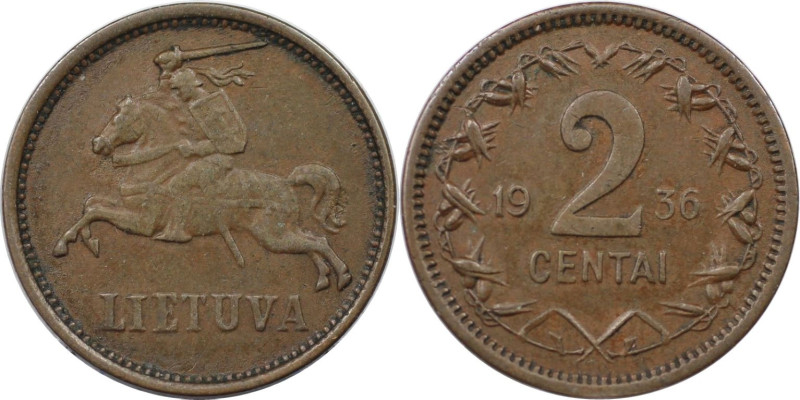 Europäische Münzen und Medaillen, Litauen / Lithuania. 2 Centai 1936. Bronze. KM...