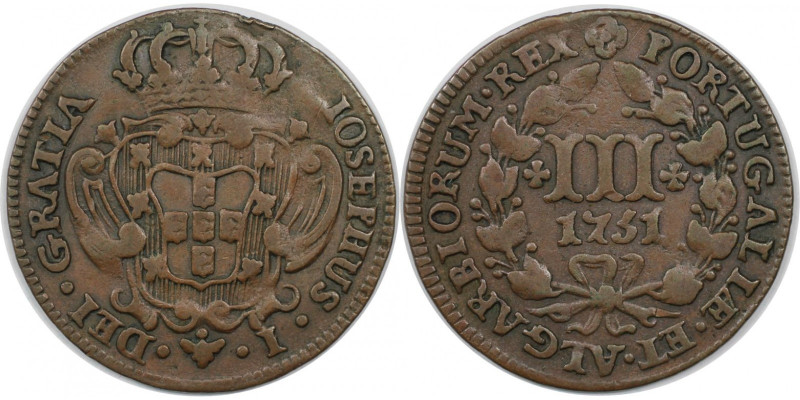 Europäische Münzen und Medaillen, Portugal. Jose I. 3 Reis 1751. Kupfer. KM 241....