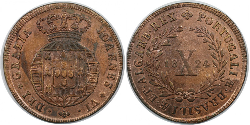 Europäische Münzen und Medaillen, Portugal. Joao VI. 10 Reis 1824. Kupfer. KM 35...