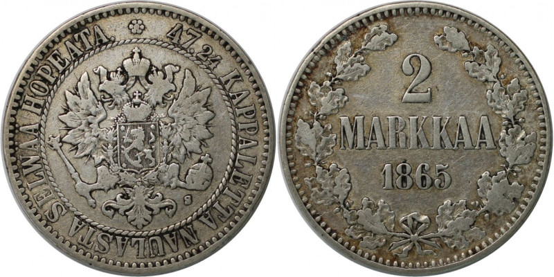 Russische Münzen und Medaillen, Alexander II. (1854-1881). Finnland. 2 Markkaa 1...