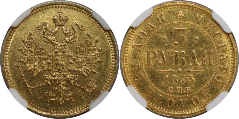 Russische Münzen und Medaillen, Alexander II. (1854-1881). 3 Rubel 1875 SPB NI. ...