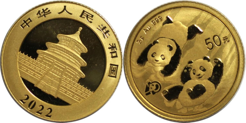 Weltmünzen und Medaillen, China. 40. Jahrestag der Panda-Prägung. 50 Yuan 2022. ...