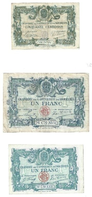 Banknoten, Frankreich / France, Lots und Sammlungen. Bourges. 50 Centimes 1915, ...