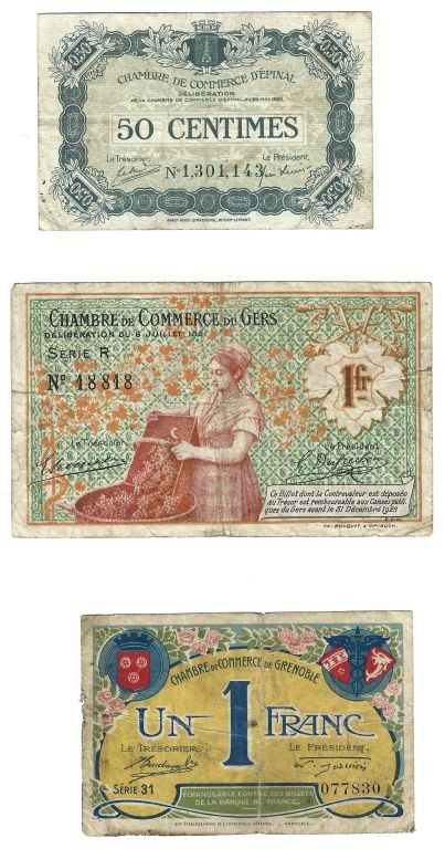 Banknoten, Frankreich / France, Lots und Sammlungen. Epinal 50 Centimes 1923. Au...