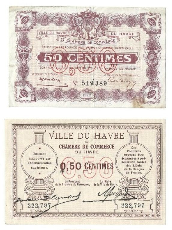 Banknoten, Frankreich / France, Lots und Sammlungen. Havre. 50 Centimes ND (1918...