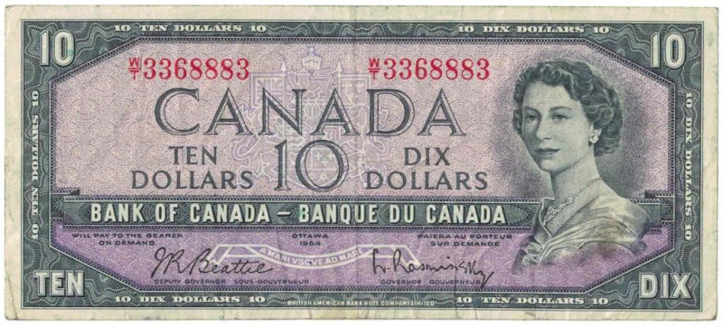 Banknoten, Kanada / Canada. 10 Dollars 1954. Pick 79b. II