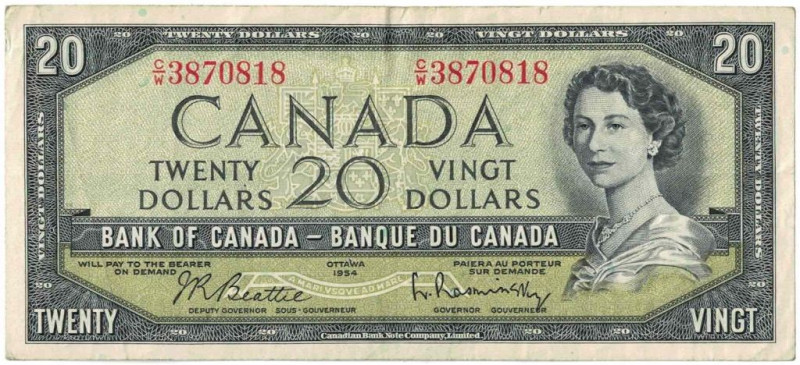 Banknoten, Kanada / Canada. 20 Dollars 1954. Pick 80b. II