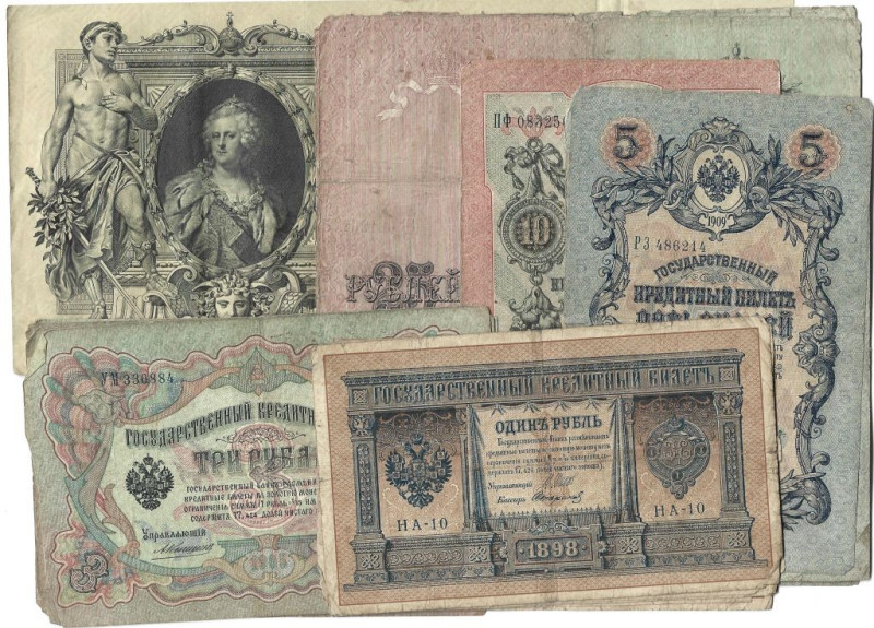 Banknoten, Russland / Russia, Lots und Sammlungen. 6x1 Rubel 1898, 6x3 Rubel 190...