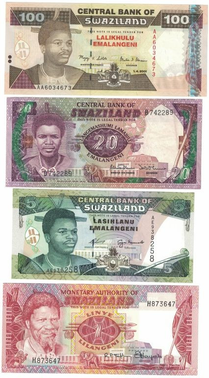 Banknoten, Swasiland, Lots und Sammlungen. 1 Lilangeni 1974 (P.1), 5 Emalangeni ...