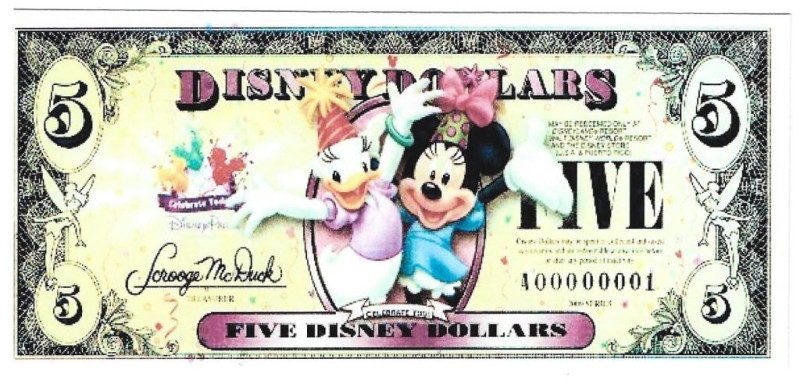 Banknoten, Fantasy Spielgeld / Fantasy play money. Serie: Helden aus Disneyland....