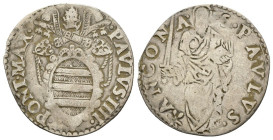 Ancona - Paolo IV, Carafa (1555-1559) - giulio con San Paolo del I tipo - piccola variante nella legenda del rovescio - CNI 71 - 3 g - Ag

qBB

SP...