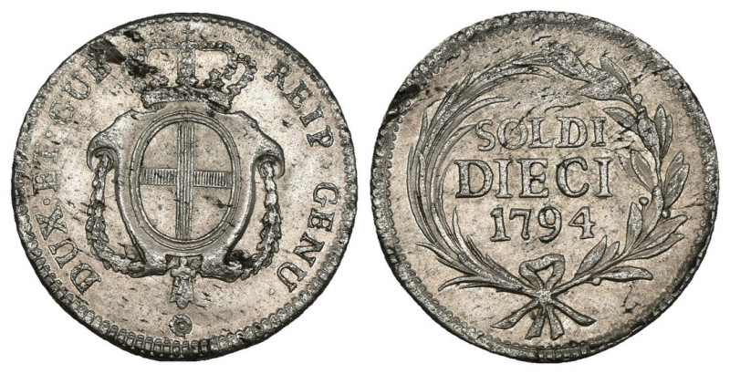 Genova - Dogi Biennali, Terza Fase (1637-1797) 10 Soldi 1794 - RARA - Ag

BB/q...