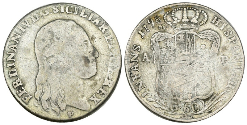 Napoli - Ferdinando IV di Borbone (1759-1816) - 1/2 Piastra da 60 Grana 1798 - A...