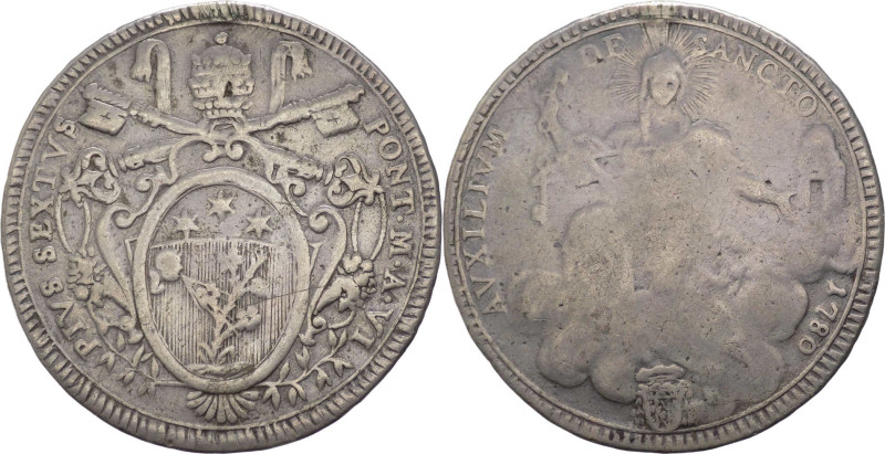 Roma - Pio VI (1775-1799) - Scudo Romano 1780 anno VI - Munt.17 - Proveniente da...