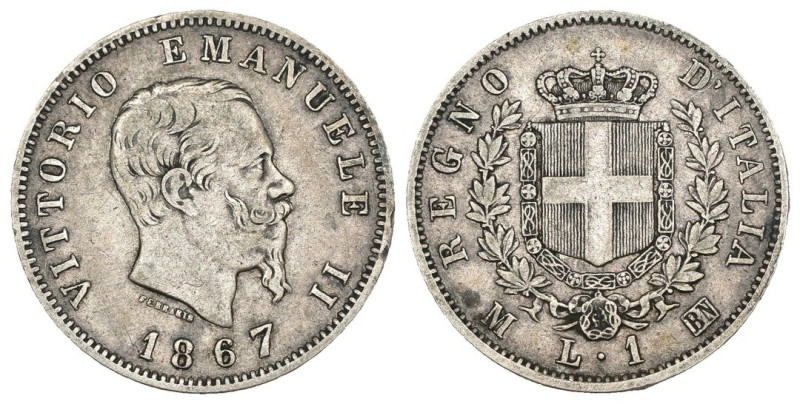 Regno d'Italia - Vittorio Emanuele II (1861-1878) 1 Lira "Stemma" 1867, Milano -...