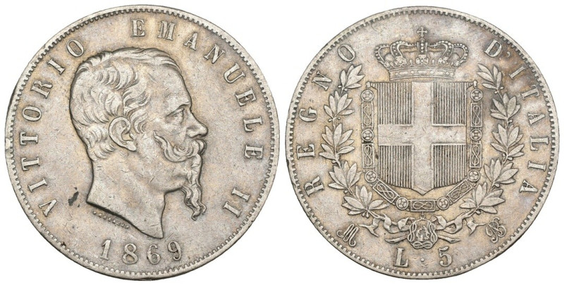 Regno d'Italia - Vittorio Emanuele II (1861-1878) 5 Lire 1869, Milano - Gig.39 -...