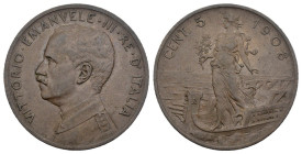 Regno d'Italia - Vittorio Emanuele III (1900-1943) - 5 Centesimi 1908 "Italia su Prora" - Gig.257 - RARA - Cu

qFDC

SPEDIZIONE SOLO IN ITALIA - S...