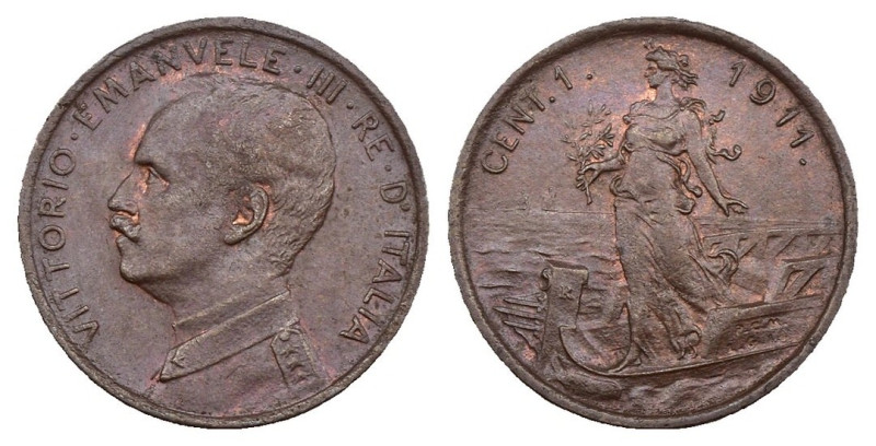 Vittorio Emanuele III (1900-1943) 1 Centesimo 1911 con punto dopo la data - Cu -...