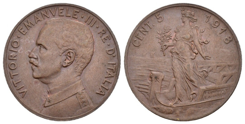 Vittorio Emanuele III (1900-1943) - 5 Centesimi 1918 "Italia su Prora" - Cu (Mon...