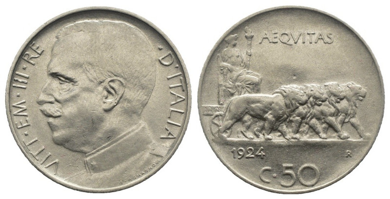 Vittorio Emanuele III (1900-1943) - 50 Centesimi Leoni 1924 - C/ Liscio - R3 (RA...