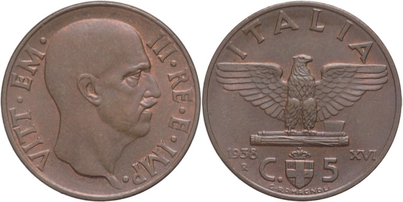 Vittorio Emanuele III (1900-1943) - 5 Centesimi 1938 Anno XVI "Impero" del I° Ti...