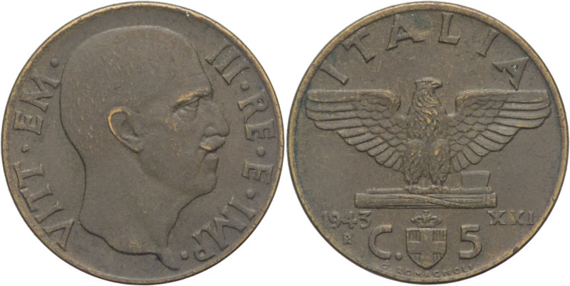 Vittorio Emanuele III (1900 - 1943) - 5 Centesimi 1943 Impero II° tipo - zecca d...