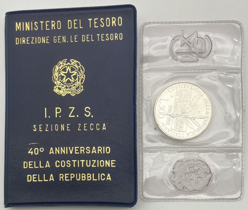 Repubblica Italiana (1946-2001) 500 Lire 1988 - 40°Anniversario Costituzione del...