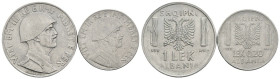 Albania Italiana - Lotto n.2 Monete composto da: 1 Lek 1939 XVIII, R/ Mancanza del numero 1 nella data, mancanza di 2 stanghette nell'anno Romano, man...