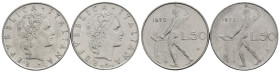 Repubblica Italiana - Lotto n.2 Monete composto da: 50 Lire "Vulcano" 1975, R/ cifra 7 dritto e cifra 5 corta - 50 Lire "Vulcano" 1975, R/ cifra 7 ad ...