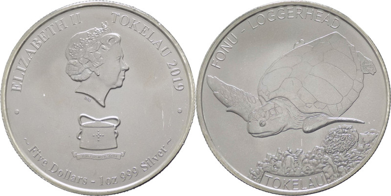 Tokelau - Elisabetta II (dal 1952) 5 Dollari (1 Oncia) 2019 - "Tartaruga comune"...