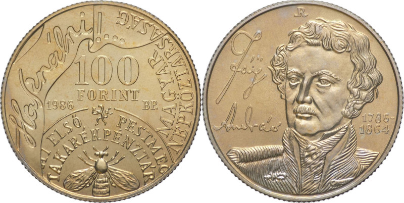 Ungheria - 100 forint 1986 - 150° Anniversario della banca risparmi, Andras Fay ...