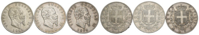 Vittorio Emanuele II (1861-1878) - Lotto di 3 monete da 5 Lire 1869, 1870, 1874 ...